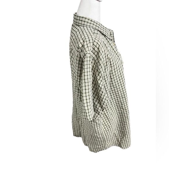 North Face green and white check large men casual, short sleeve button-down - Picture 6 of 11